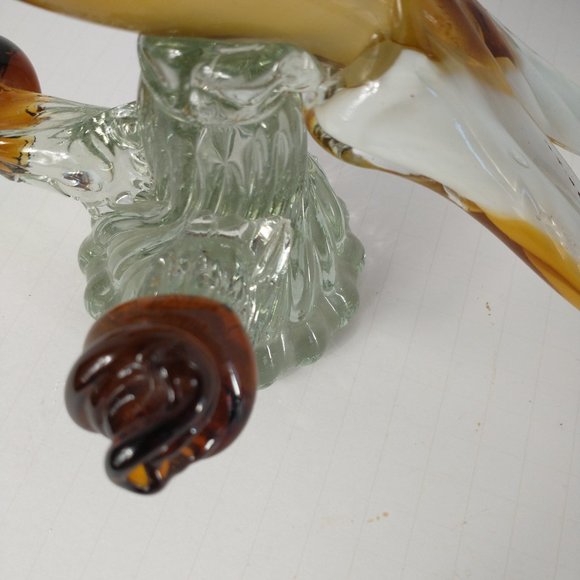 Murano Large Glass Art Brown/Tan Bird with Brown/White Tails - Picture 5 of 16